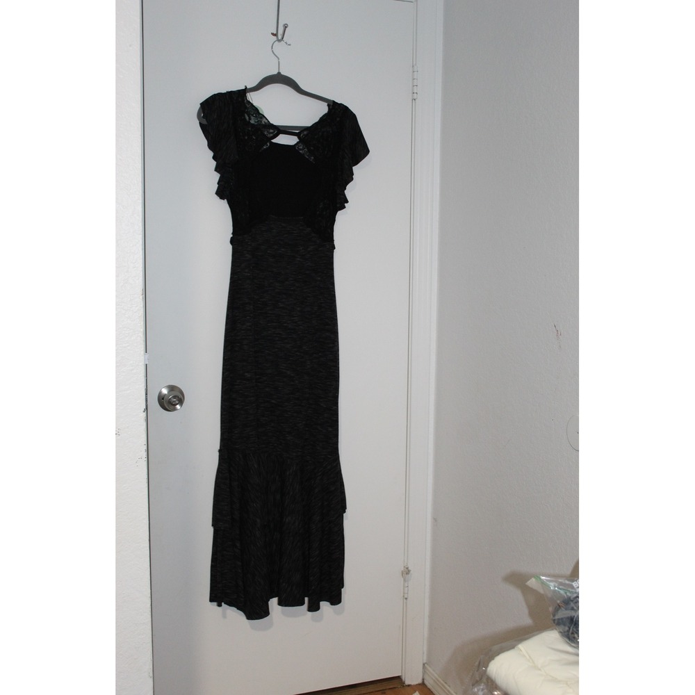 Free People Black Space Dye Lace Open Back Ruffle Maxi Women Dress Boho size S - Picture 6 of 12